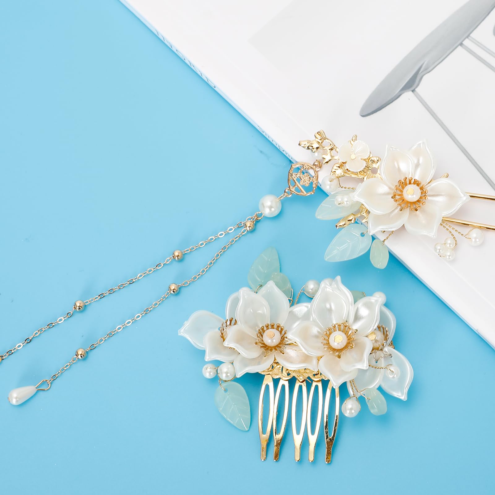 Amazon.com : 5 Pcs Camellia Flower Tassels Hairpins Set 