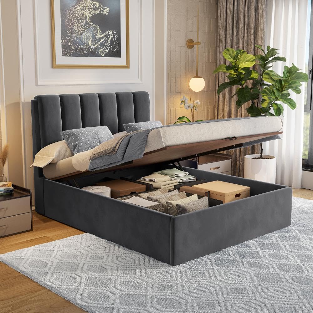 Wakefit Bed | Queen (78 X 60) Solid Wood Bed, Upholstered, Hydraulic, 3 Year Warranty - Antho - Velvet Space Grey-image-16
