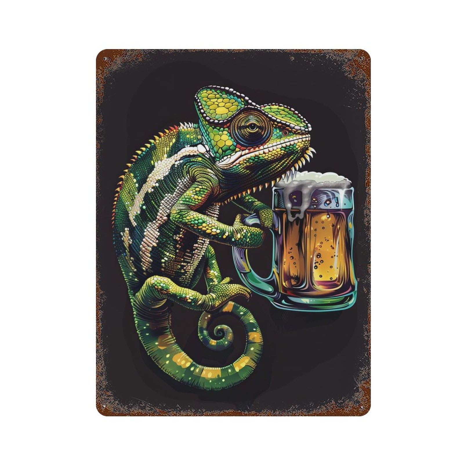 Retro Metal Sign with Chameleon Beer Design 15.7"x11.8", for Living Room, Hallway And Home Decor, Farmhouse Wall Decor