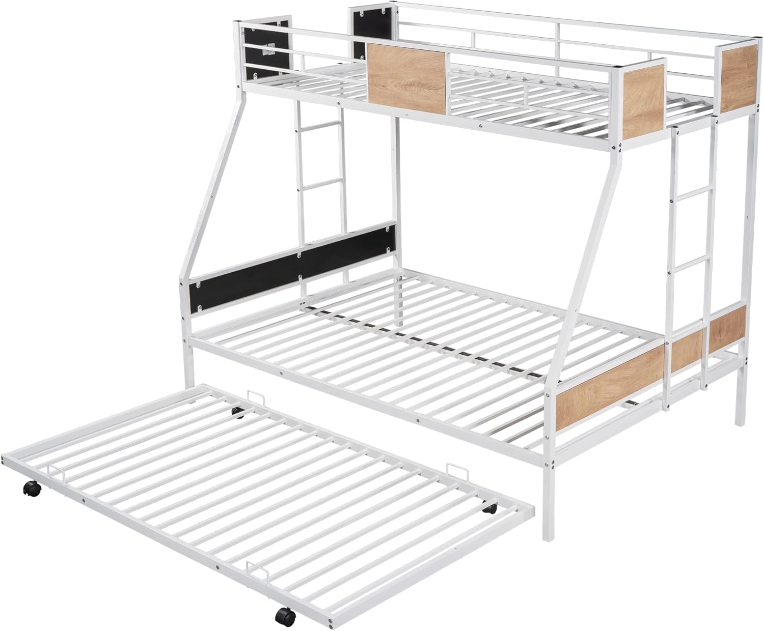 HomJoones Twin Over Full Bunk Bed with Trundle, Metal Bunk