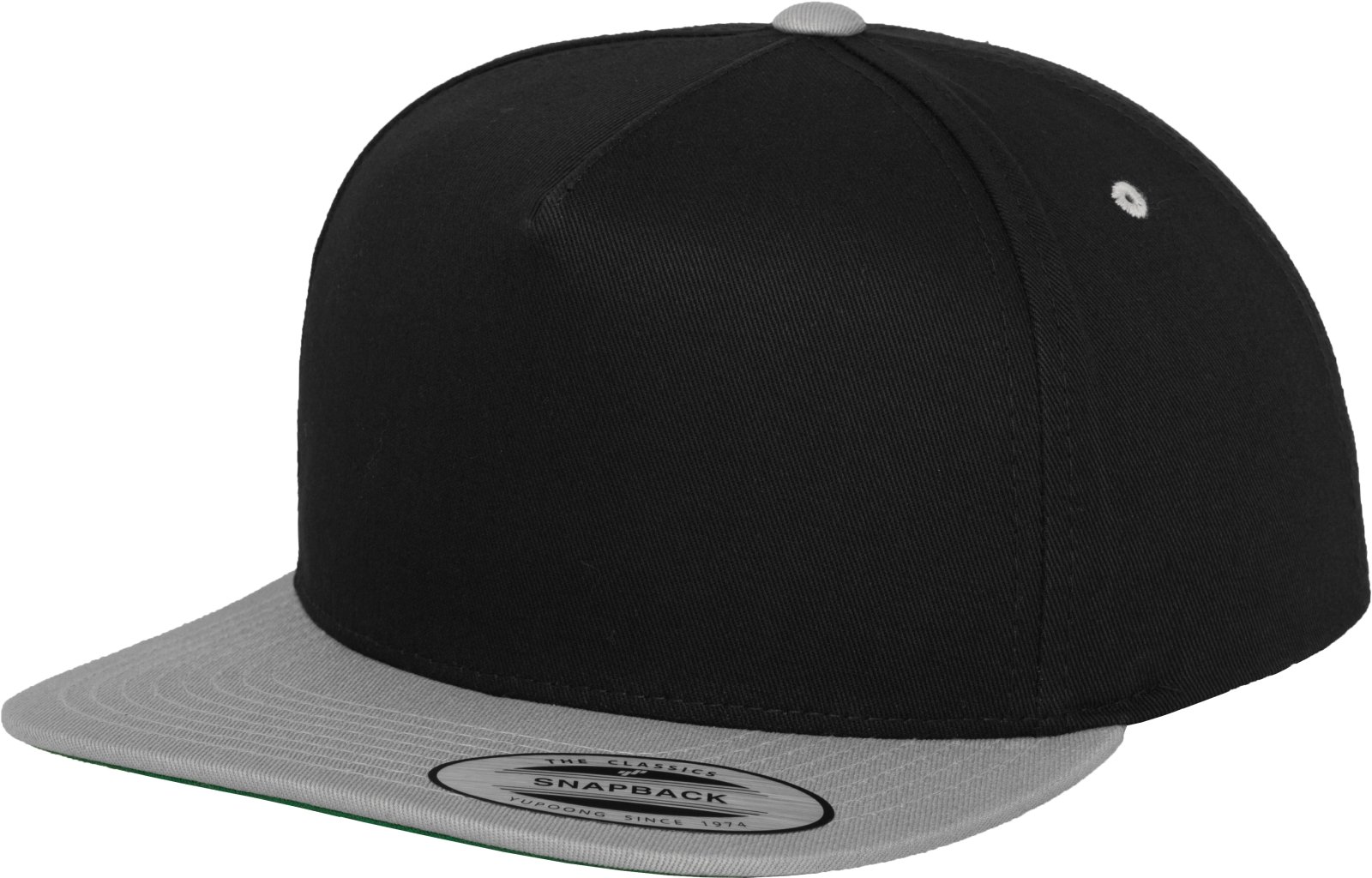 Flexfit Classic 5 Panel Snapback Cap, Blk/Silver, one Size