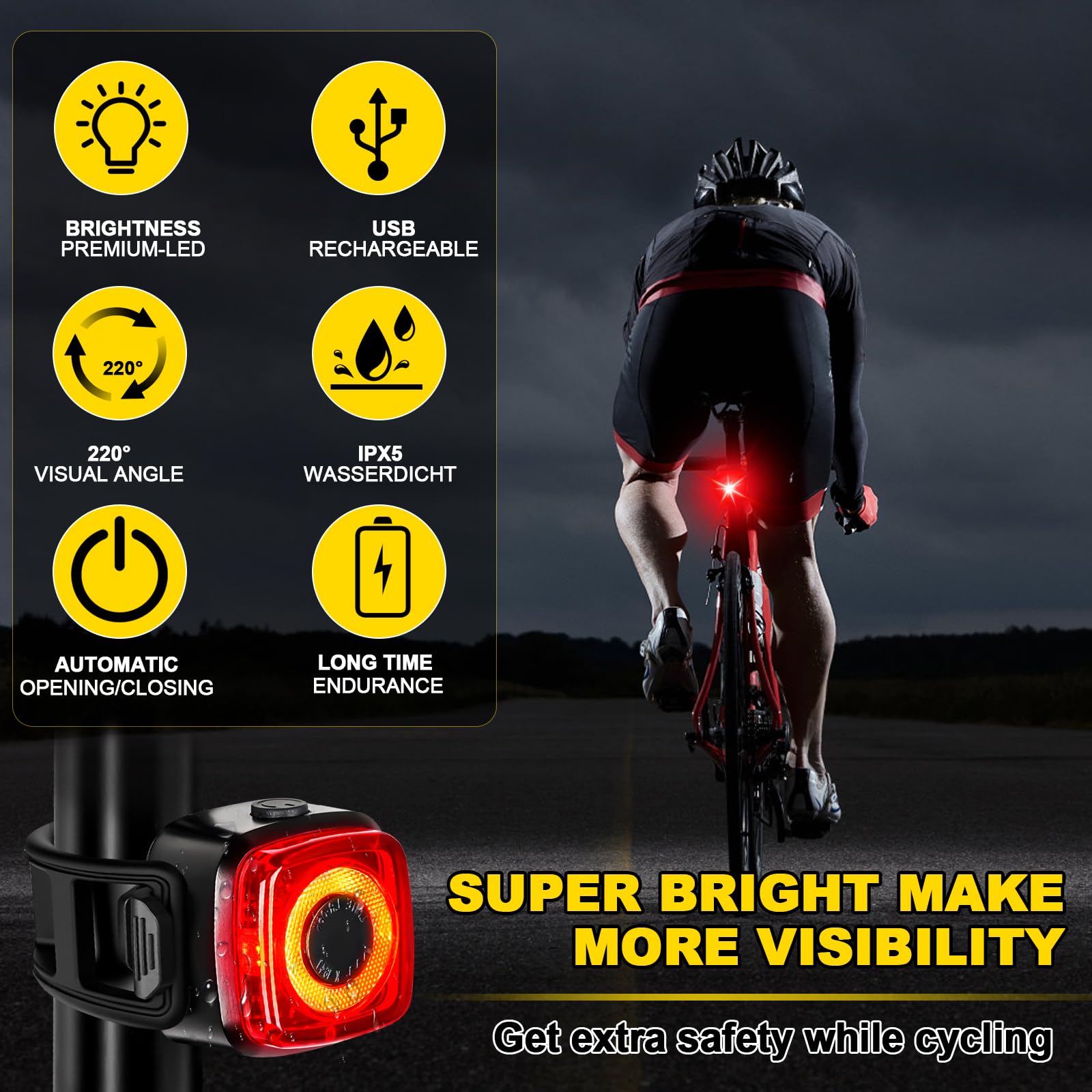 Feu Arrière Vélo Ultra Puissant USB Rechargeable – Étanche IPX5, 220° Visibilité, Batterie Longue Durée Pour VTT, Route & Nuit !