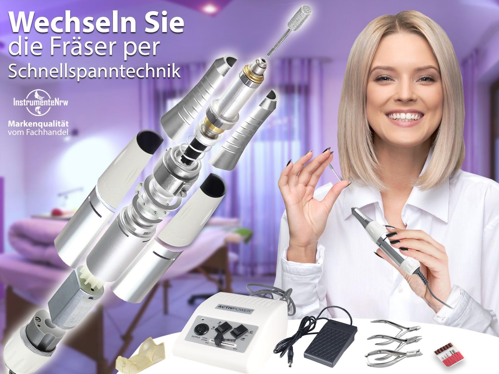 Fußpflegeset Fußpflegegerät Fräser Pediküre mit Fußpflege Nagelzangen-Set | Elektrischer Hornhautentferner mit 25.000 Umdrehungen stufenlos einstellbar
