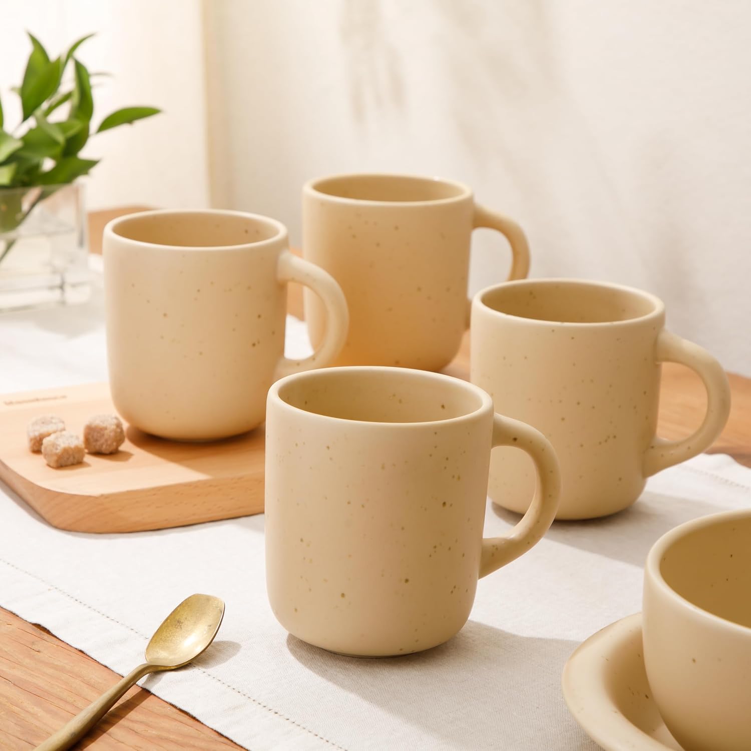 Bloomhouse - Two Time Oprah's Favorite Things Winner - Corsica Clay 4-Piece Mug Set – Cappuccino Cream Stoneware Coffee & Tea Cups, Durable Ceramic Drinkware