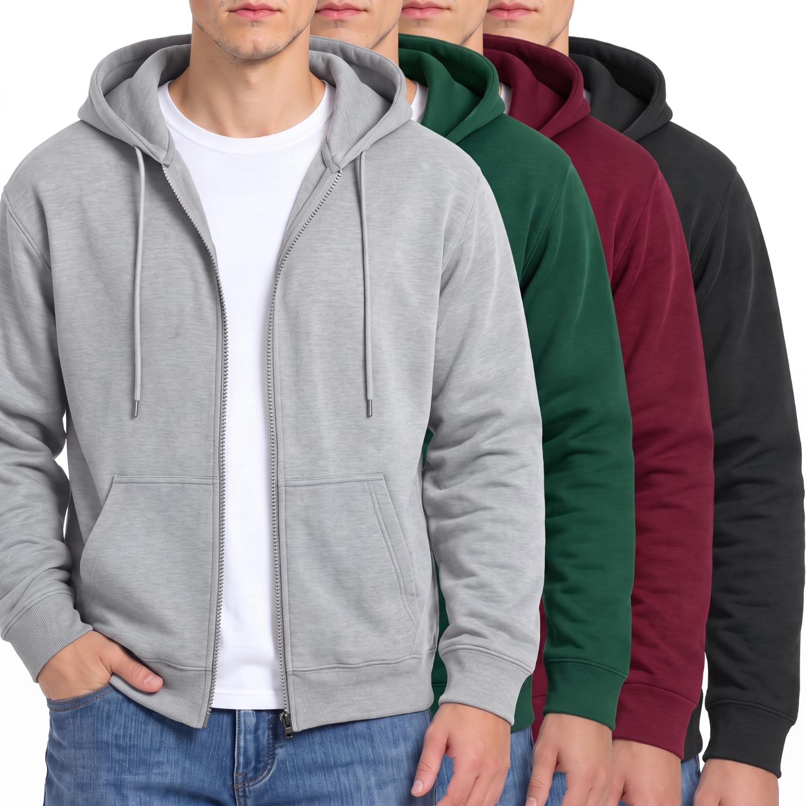 4 Pack Men's Fleece Zip up Hoodies Sweatshirt
