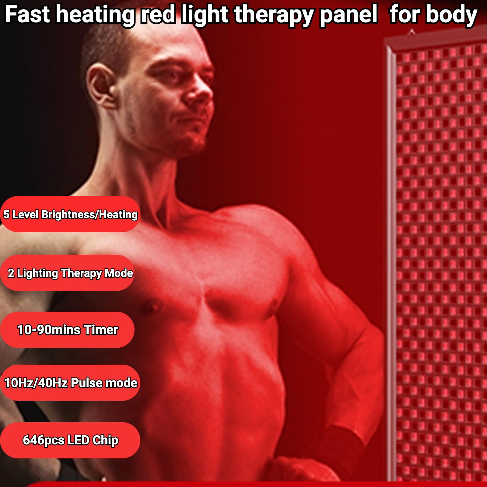 Thérapie par lumière rouge, lampe chauffante infrarouge proche 660 nm et 850 nm pour le visage, le dos, le cou, les épaules, le corps, la taille, le soulagement de la douleur et l'anti-âge, 646 LED