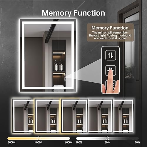 Miniatura 5 de IDEALHOUSE Espejo de baño LED de 24 x 36 pulgadas, espejo retroiluminado para baño, espejo inteligente con antivaho - a prueba de roturas, memoria,