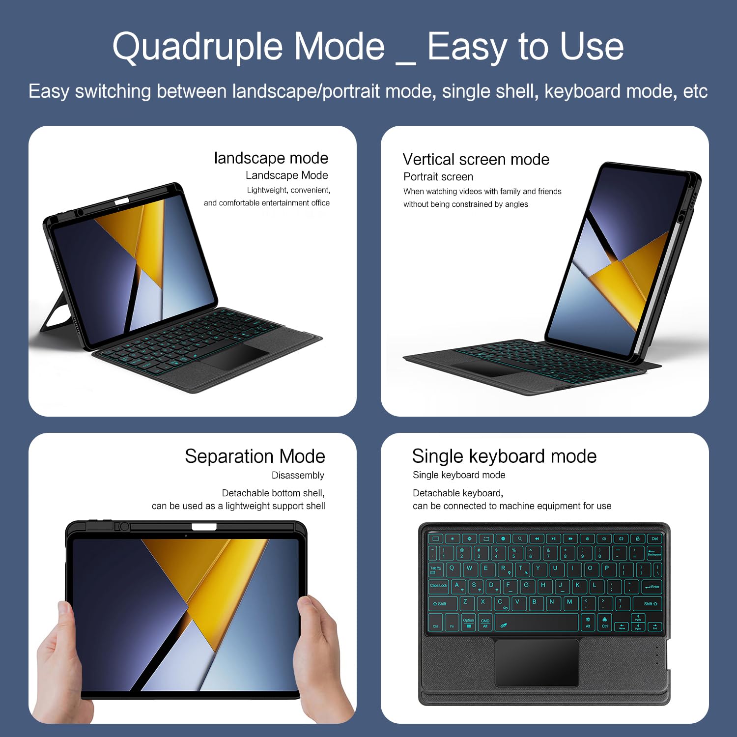 Etui na klawiaturę, kompatybilne z Xiaomi Poco Pad X1 28.4 cm (2025), podświetlane, odłączane, bezprzewodowe, Bluetooth, pokrowiec ze skóry PU, kompatybilne z Xiaomi Poco Pad X1 28.4 cm (kolor czarny)