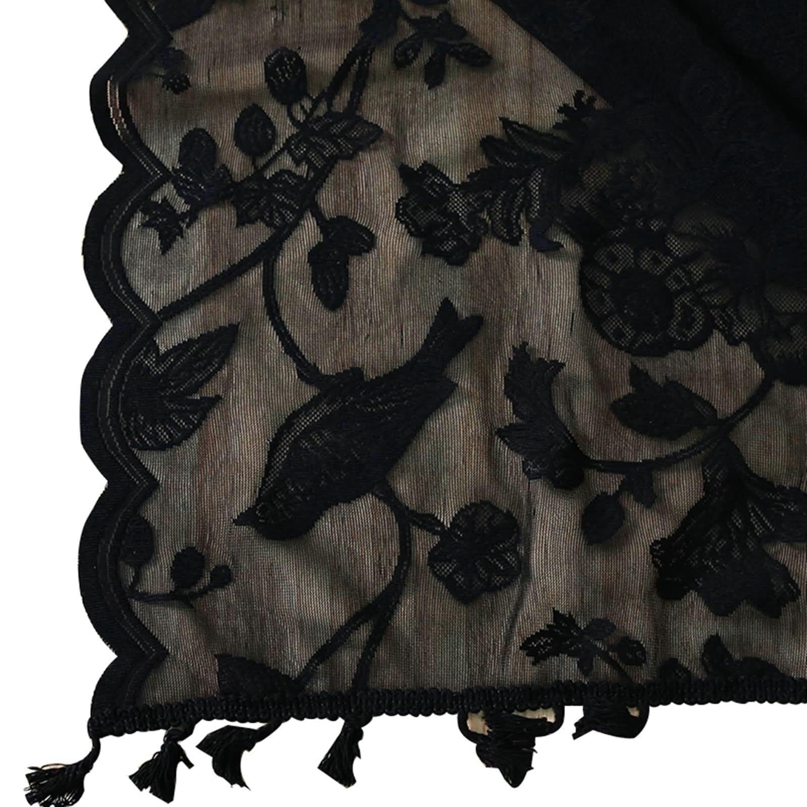 Tovaglia Rettangolare 140 x 180cm, Tovaglie Quadrate Antimacchia Nero Pizzo Fiore e Uccello Ricamo Tovaglia