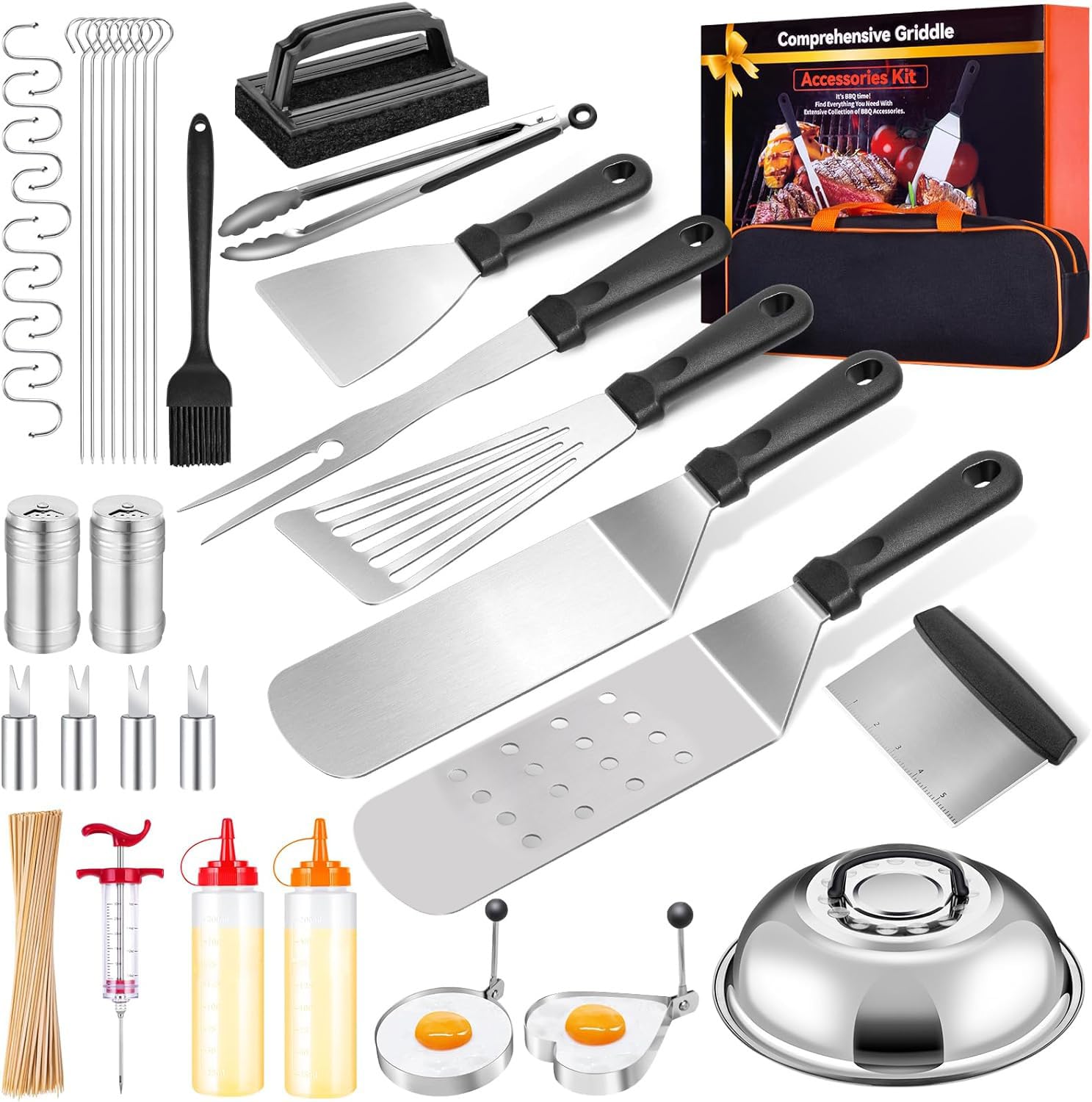 Kit d'accessoires de Barbecue en Acier Inoxydable, Spatule Plancha Set, 21 Pièces