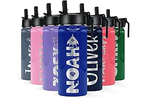 Personalized Kids Water Bottle with Straw Lid on Blue Gloss for School...