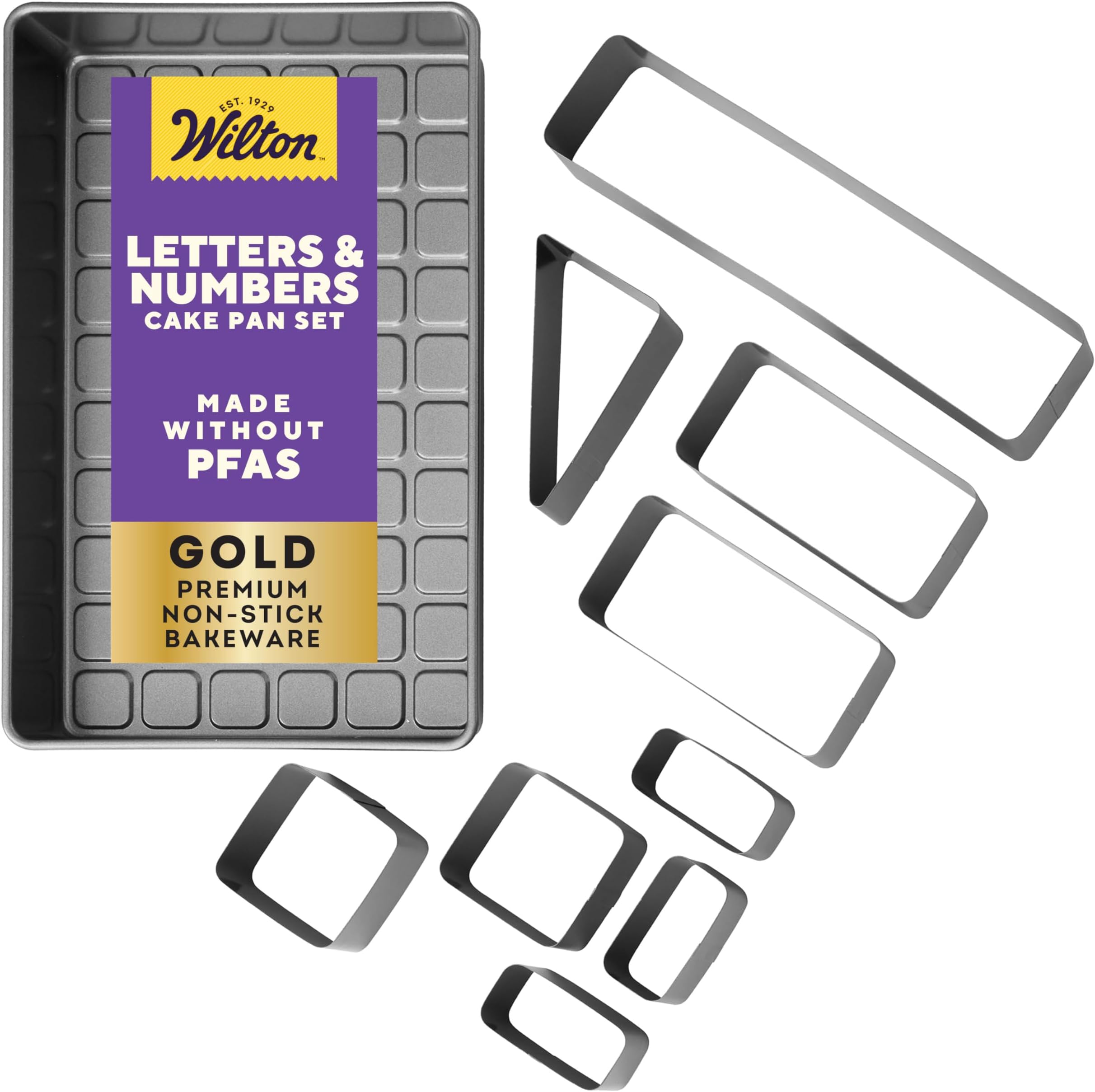 Wilton Gold Premium Non-Stick Warp-Resistant Bakeware, Made without PFAs, DIY Cake Numbers and Letters Set, Packaging May Vary