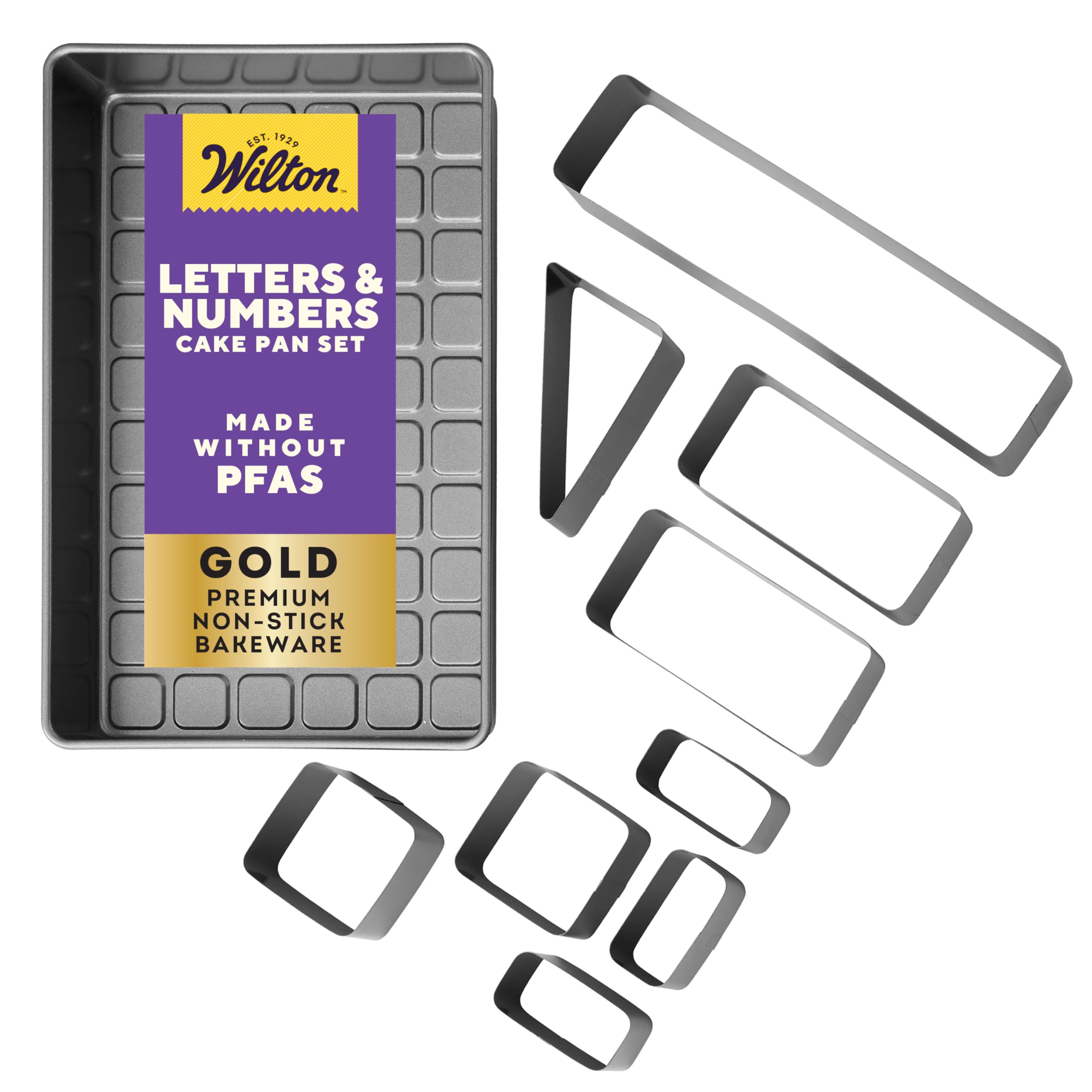 Wilton Gold Premium Non-Stick Warp-Resistant Bakeware, Made without PFAs, DIY Cake Numbers and Letters Set, Packaging May Vary