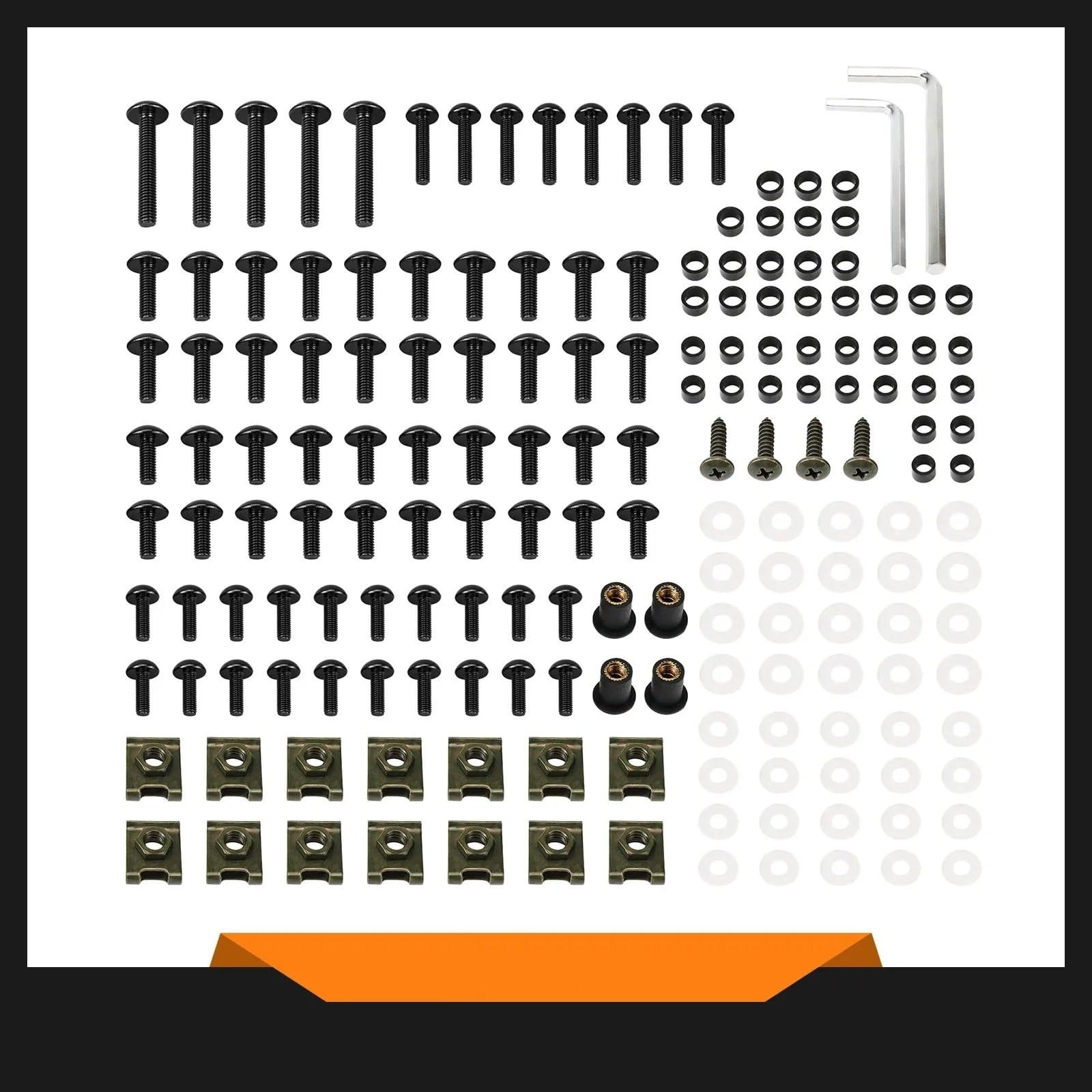 Kit Di Bulloni Carene Moto Da 177 Pezzi Per Per CBR650R Viti Per Parabrezza M5 M6, Dadi A Gabbia, Chiave, Elementi Fissaggio Assortiti Assortimento Viti Carrozzeria(Argento)