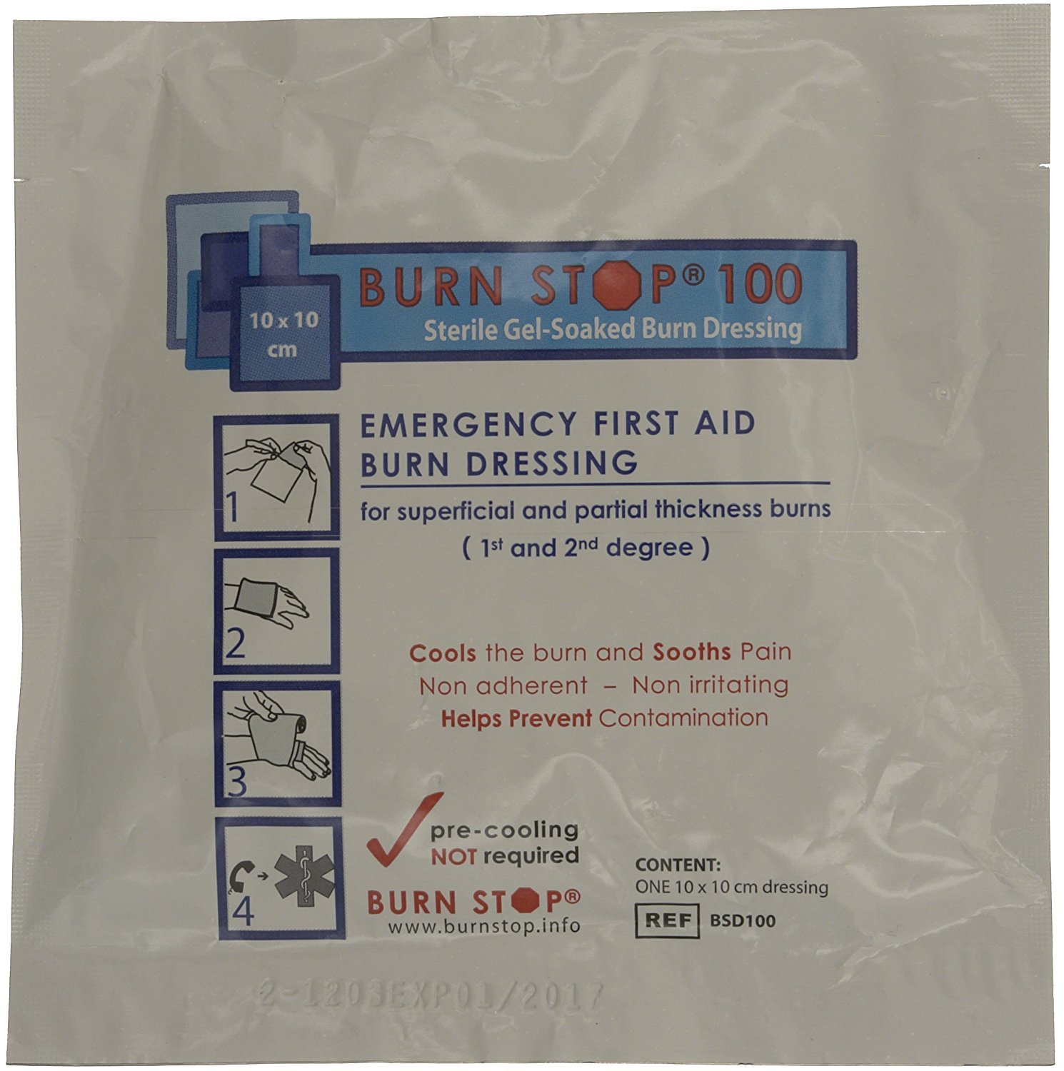 Safety First Aid D8060 Burnstop Burn Dressing, 10 x 10 cm