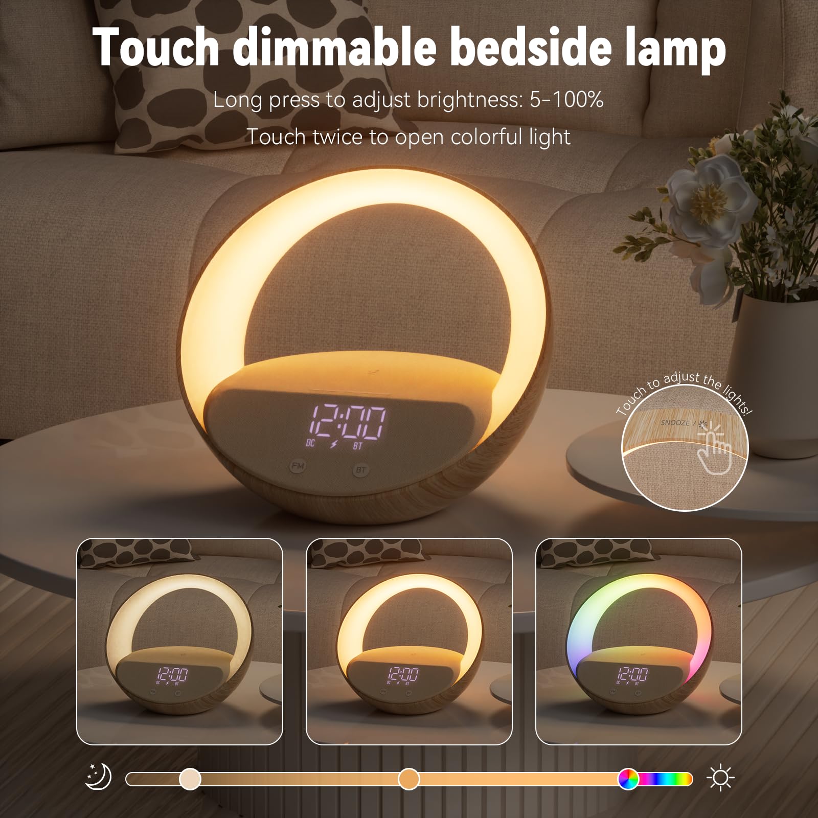 COLSUR Wireless Charger mit Bluetooth Lautsprecher FM Radio mit USB-Kabelloser Ladegerät, 15W Induktive Ladestation mit Licht, Farbige Nachtlampe, Geschenke für männer