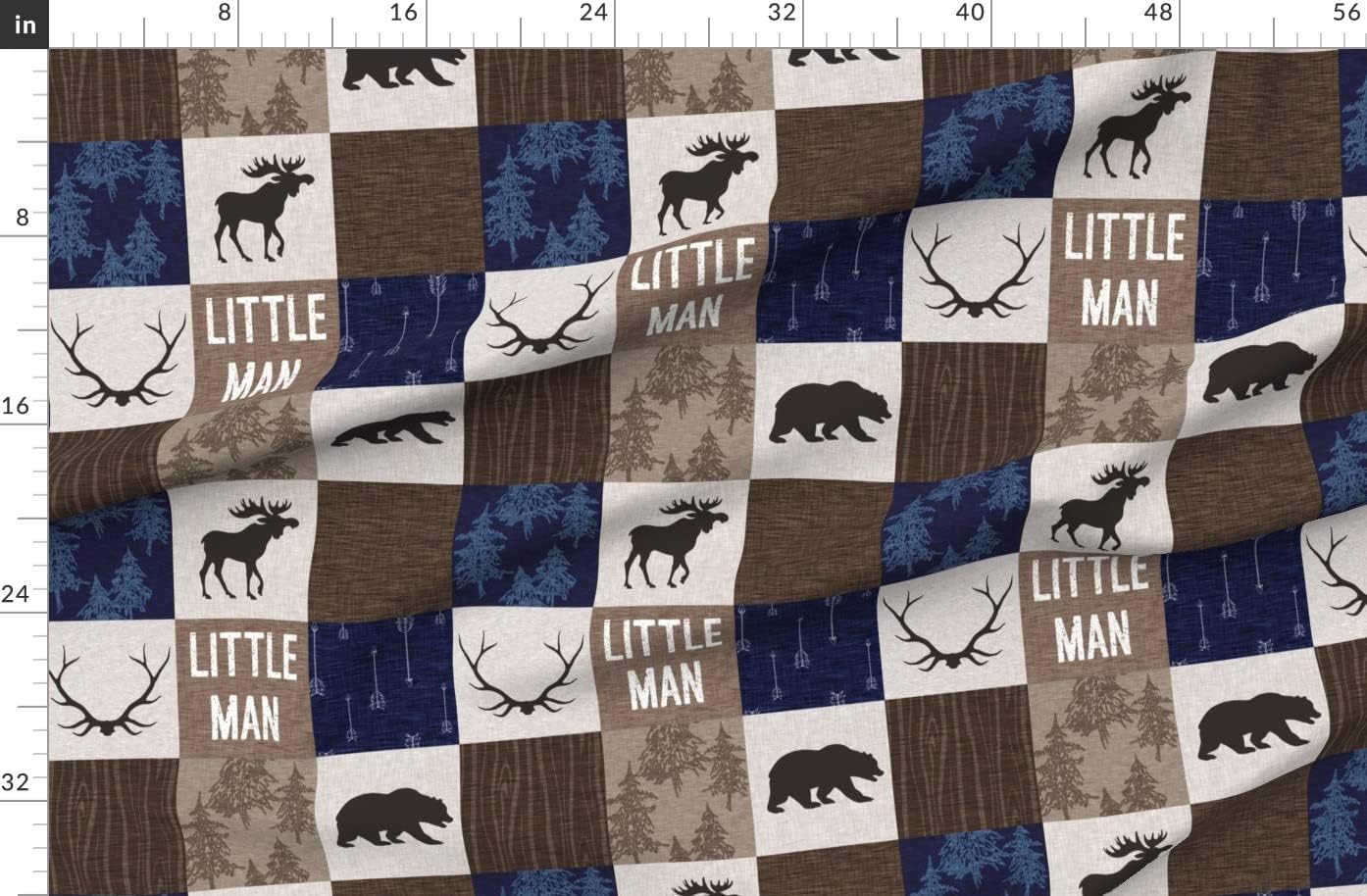Spoonflower Fabric - Quilt Navy Tan Moose Bear Antlers Arrows Woodland Forest Cheater Printed on Organic Cotton Sateen Fabric by The Yard - Sewing Quilting Apparel Home Decor