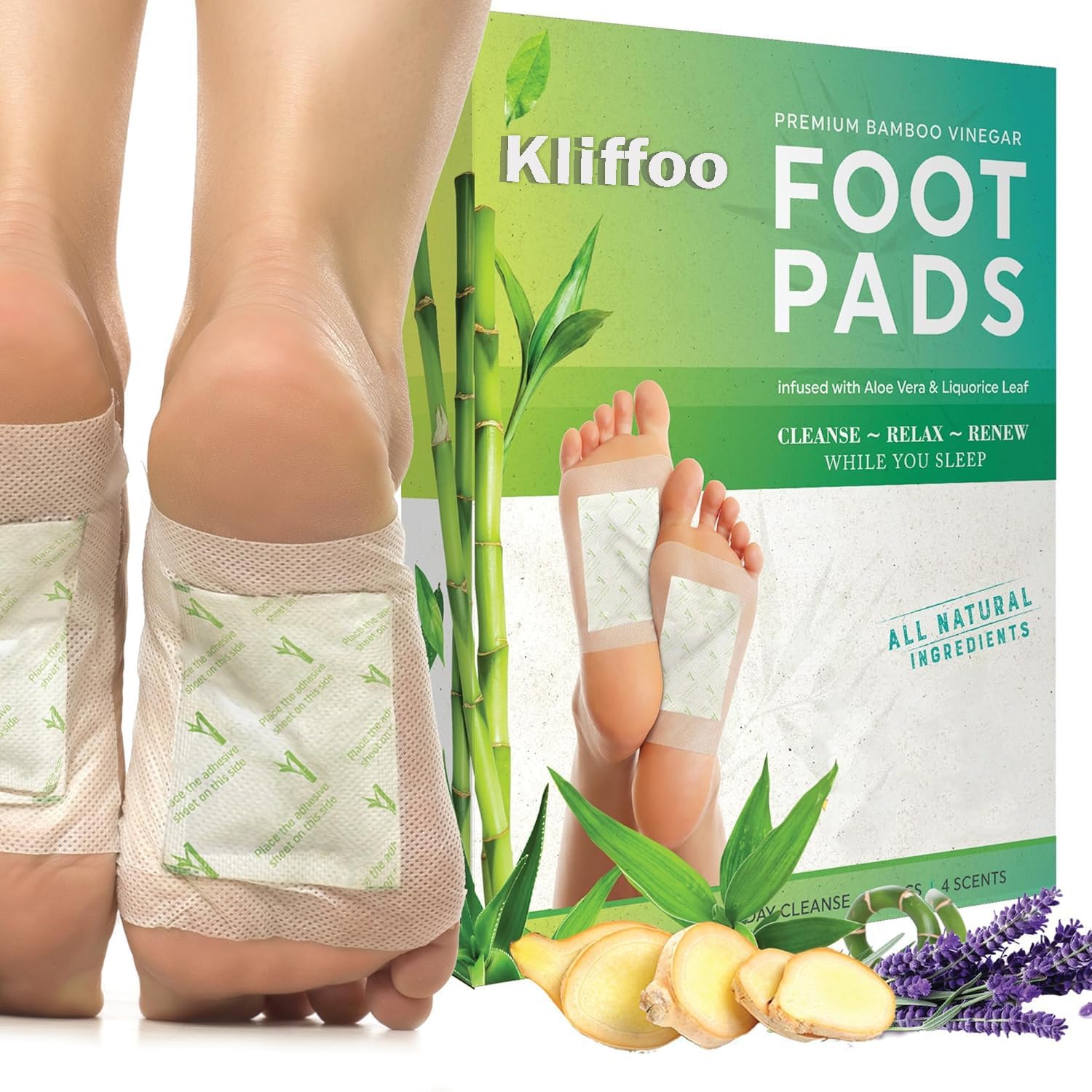 KLIFFOO Deep Cleansing Detox Foot Pads, 50 Pads Natural Ingredients Bamboo Vinegar and Ginger Foot Patch for Toxins Removal, Pain Relief, Better Sleep, Blood Circulation and Detoxification, for Men & Women, Acupoint Micro-Massage Technology