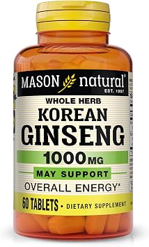 MASON NATURAL Korean Ginseng 1,000 mg, Supports Energy, Endurance & Vitality, 60 Tablets