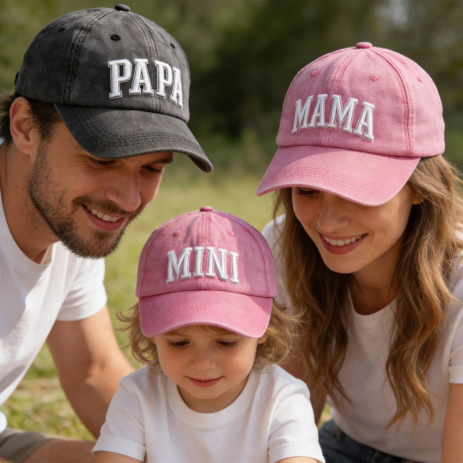 Generisch Set di 3 cappelli coordinati per la famiglia, per papà, mamma, figlio, figlia, traspirante, in cotone e poliestere, abbigliamento casual, per gite in famiglia