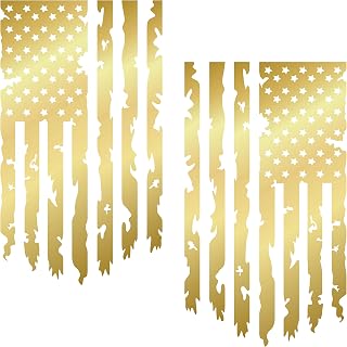 Distressed American USA US Flag Truck Tailgate Vinyl Decal - 2 Pack - Compatible with Most Pickup Trucks EUA Flag - Graphic Car, Tailgate Stickers (10" x 18", Gold Metallic)
