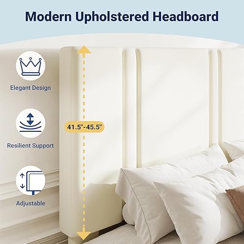 Miniatura 4 de Allewie Base de cama de plataforma Queen con cabecera ajustable, tapizado de terciopelo de felpa, canal vertical acolchonado, listones de madera