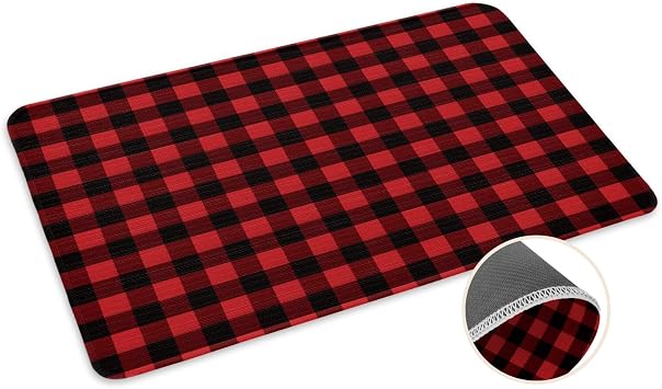 Christmas Doormat Rugs Outdoor/Indoor Rustic Red Black Buffalo Check Plaid Pattern Non-Slip Entrance Welcome Matt for Front Door/Bathroom/Kitchen/Bedroom/Patio/Entryway Floor Mats,16"x24", Farmhouse