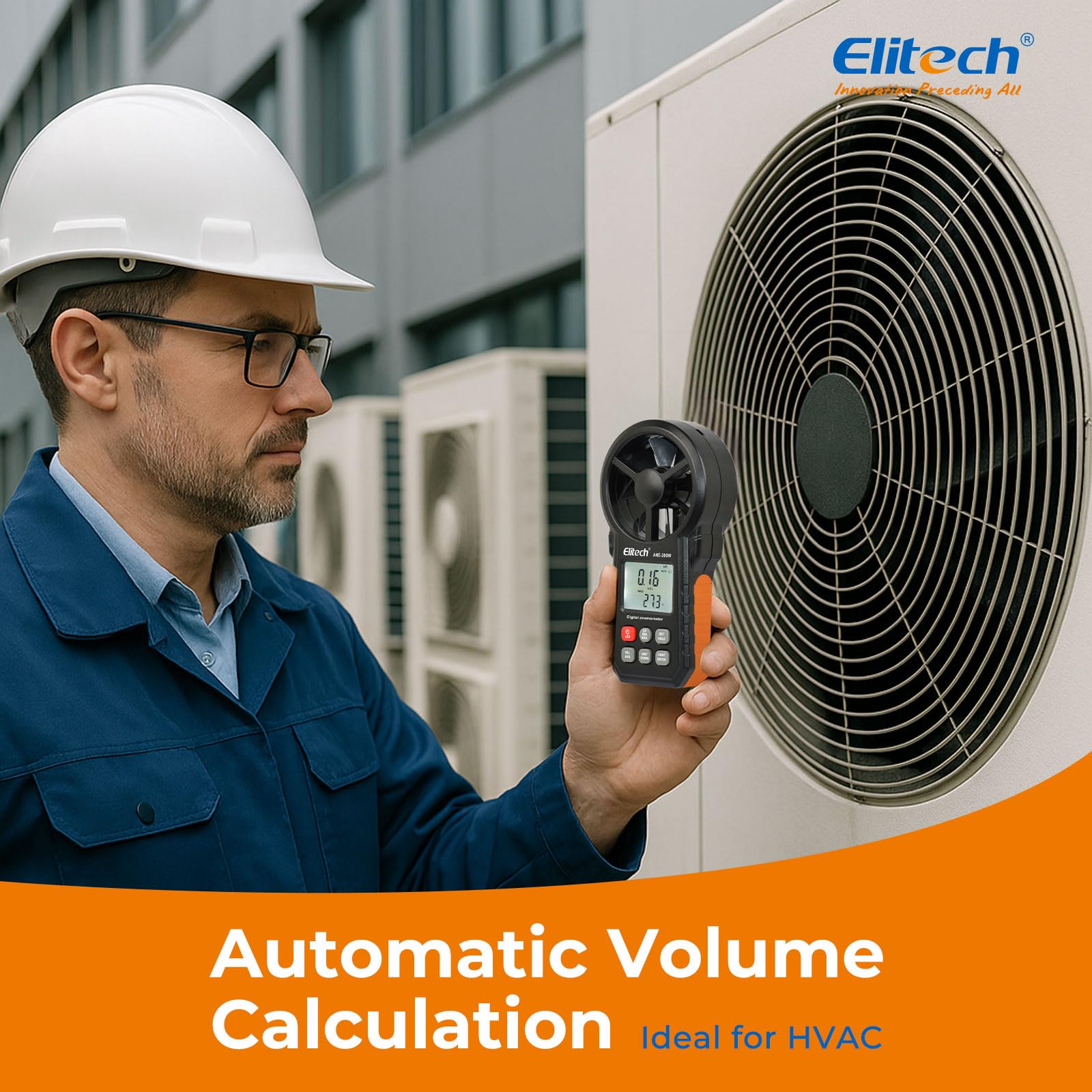 Elitech Wiatomierz Bluetooth, cyfrowy anemometr, pomiar prędkości wiatru, eksport danych USB, pomiar przepływu powietrza CFM/CMM do kontroli HVAC i ochrony środowiska ANE-200 W