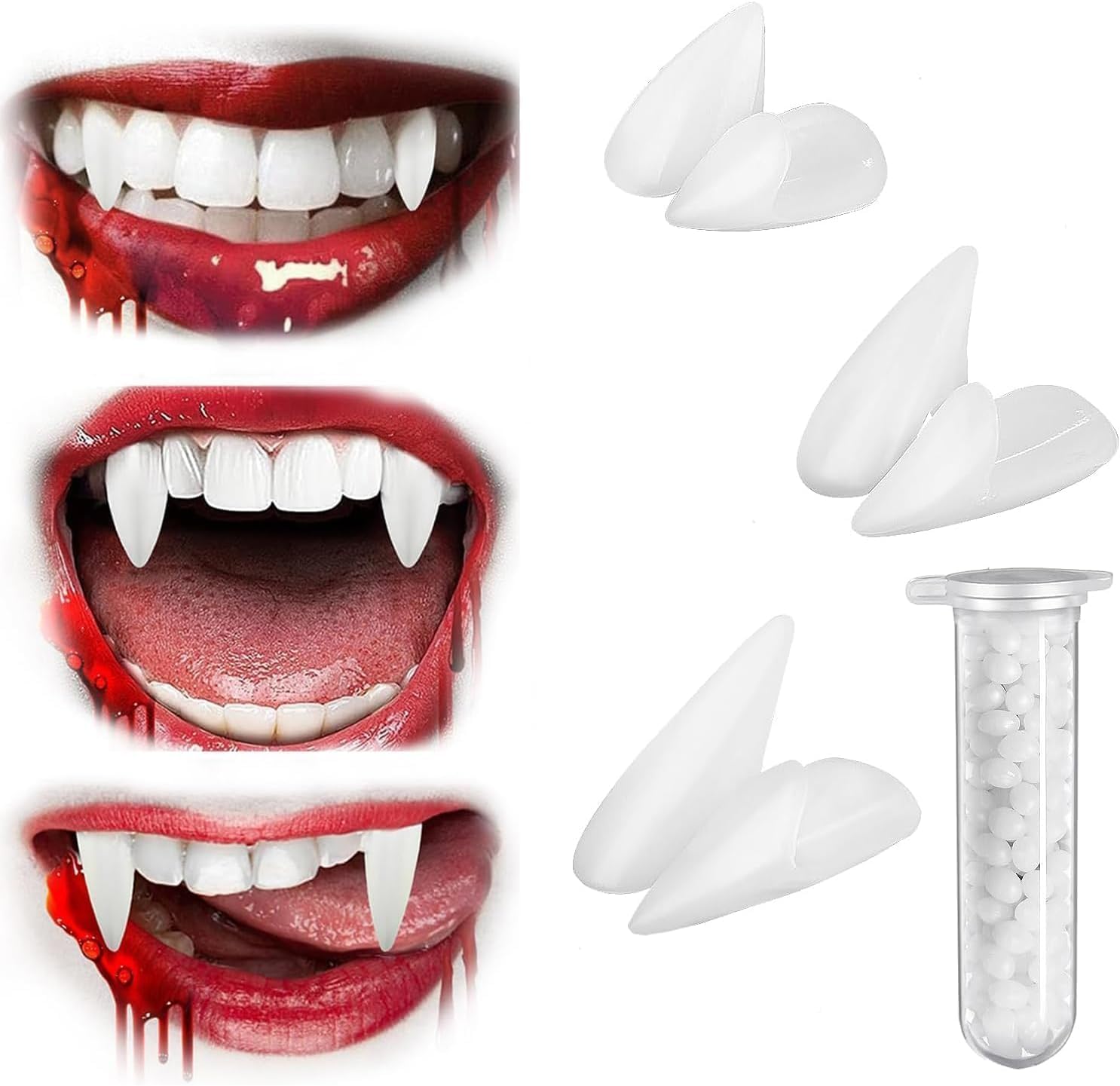 Vampire Teeth, Halloween Fangs 3 Sizes Realistic Vampire Fangs Dentures, Decoration Costume Props Dress Up Accessories for Cosplay Halloween Party Prop