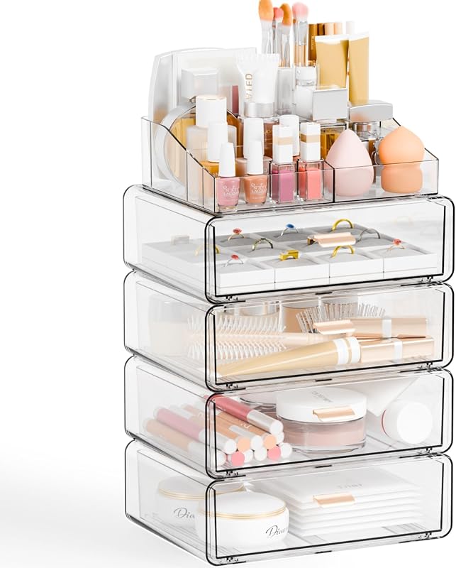 Organizador de maquiagem Yieach em acrílico transparente com gavetas e compartimentos