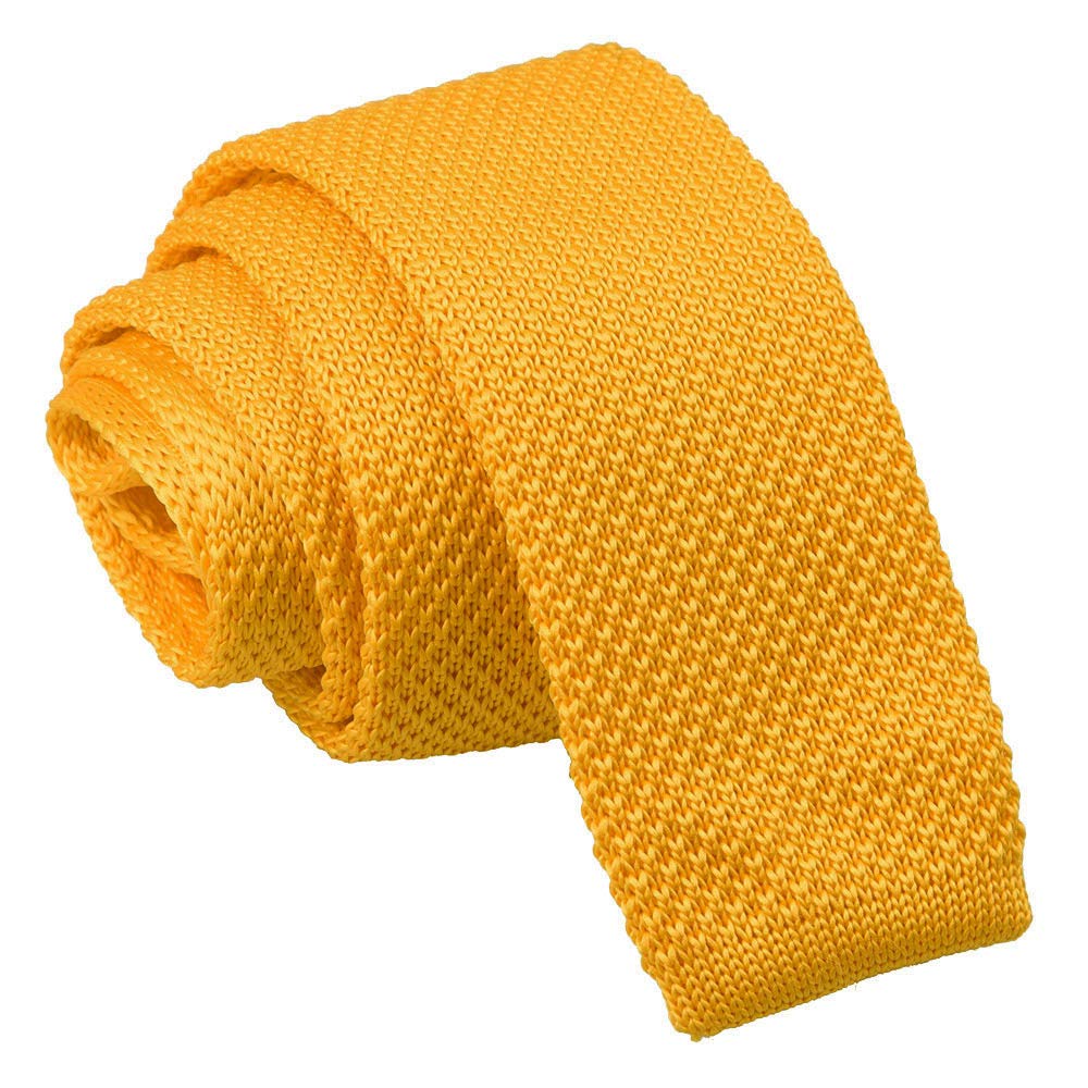 Dqt Men's Plain Marigold Yellow Knitted Tie - Skinny 5Cm Width Textured Necktie - Wedding, Business & Formal