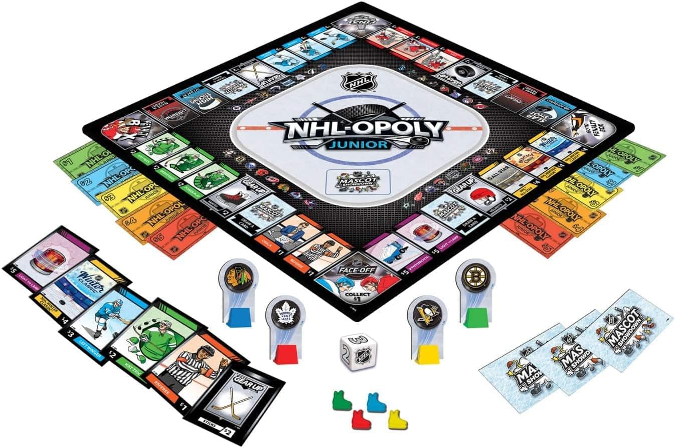 MasterPieces NHL Opoly Junior Board Game - Official Licensed Hockey Game for Family Game Night, Sports Themed Tabletop Play, Hockey Gifts for Boys 8-12, Fun Interactive Ice Hockey Experience