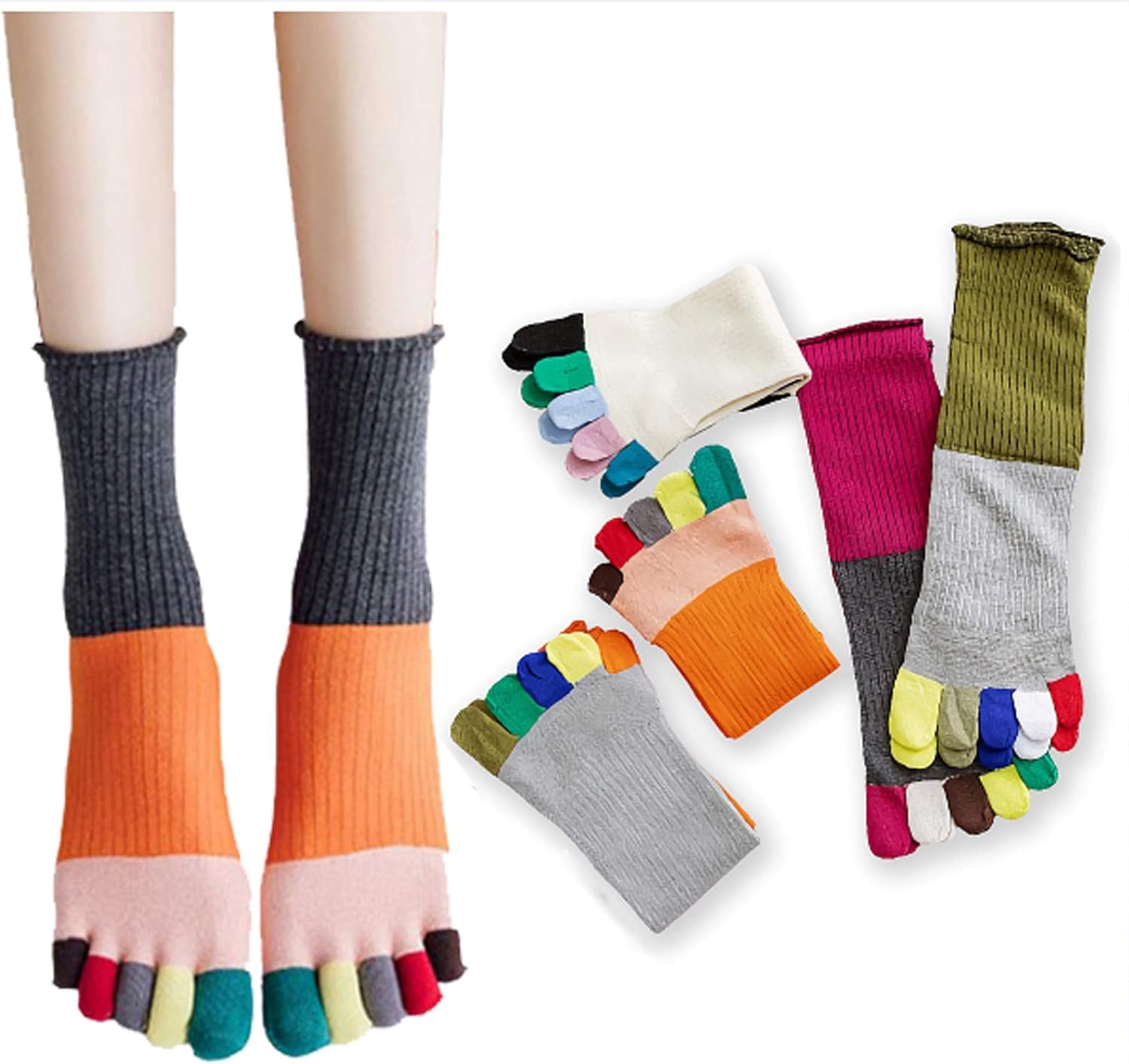Calcetines de Cinco Dedos para Mujer Calcetines de Algodón con Diseño de Gato Lindo Calcetines de Tripulación Novedad, Calcetines Divertidos de Dibujos Animados de Animales Lindos para Niñas
