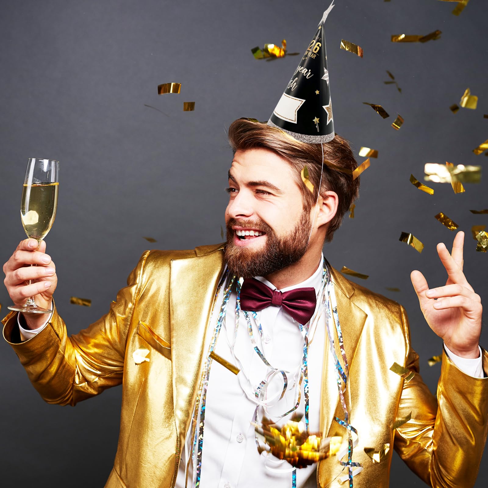 Partyhüte 2025 für Silvester, Papierkegel, Partyzubehör, Dekorationen, 24 Stück