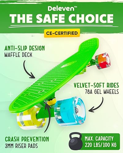 Miniatura 15 de Deleven - Patineta de 22 pulgadas con ruedas LED brillantes, herramienta de patinaje, rodamientos ABEC 7, para niños, principiantes y adultos