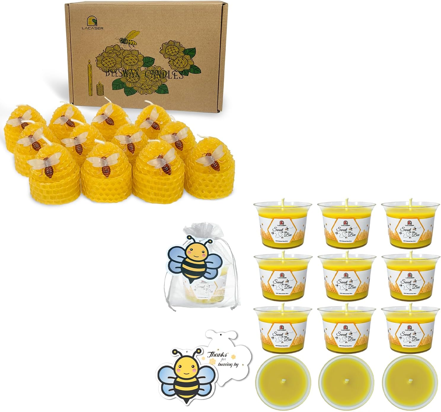 Bee Candles Bulk Gift Set, Pure Bees Wax Candles, Sweet As Can Bee Themed Gifts for Bee Party Favor