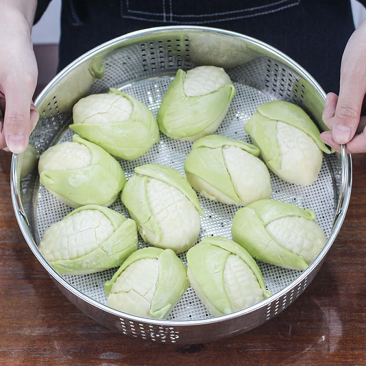 Cestelli per Cottura a Vapore in Acciaio Inox 2 Pezzi Manici, Resistenti e Facili da Pulire, per Cucina Domestica e Ristorante