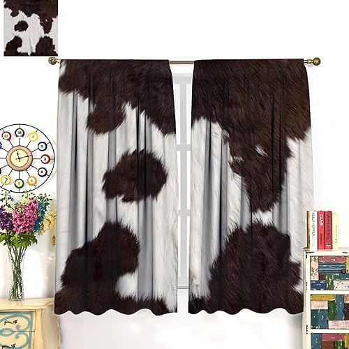 Miniatura 7 de Cortina opaca con estampado de vaca, piel de vaca, piel de vaca, con bolsillo para barra, para dormitorio, sala de estar, cocina, 52 x 84 pulgadas