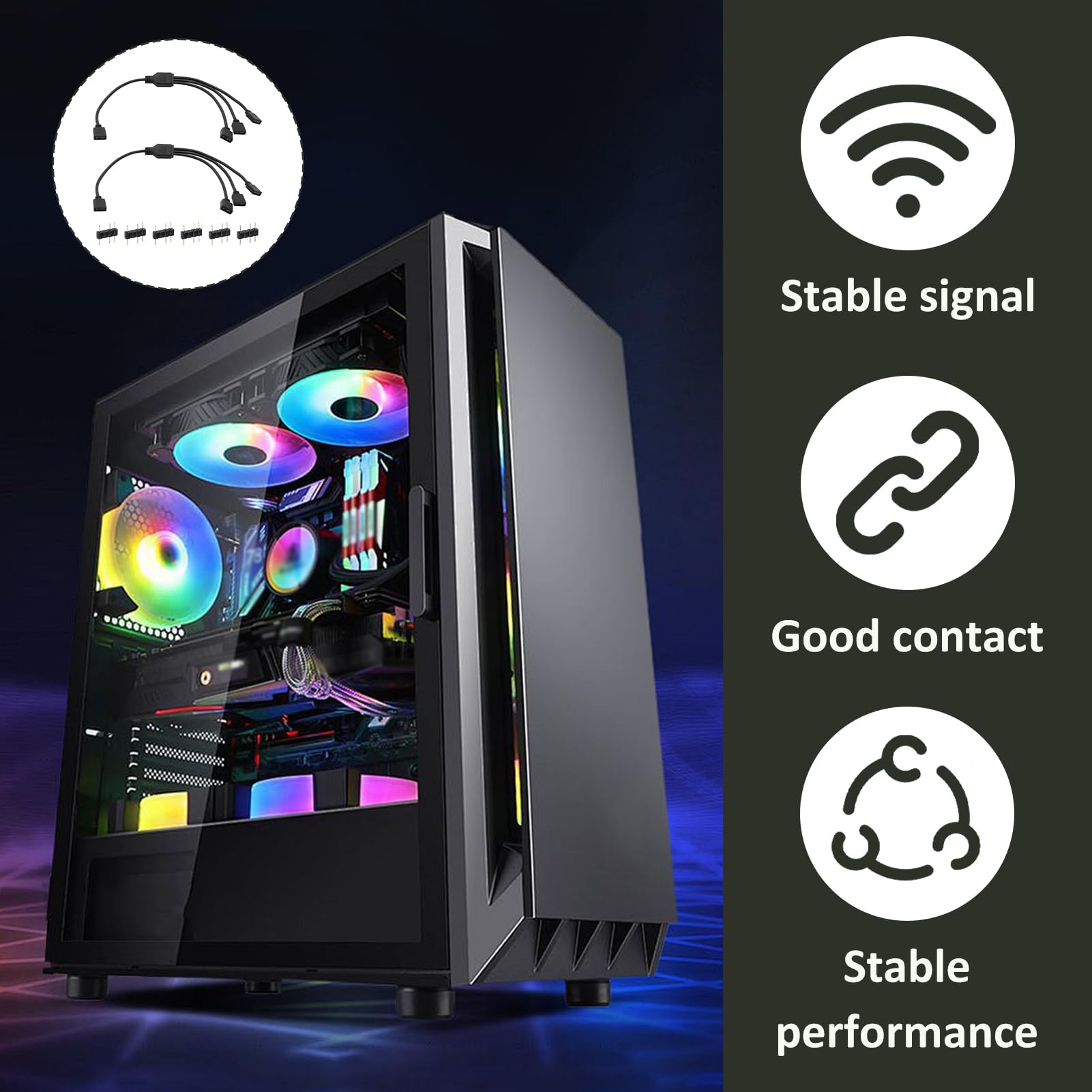 Câble Répartiteur ARGB 1 vers 3, Adaptateur RGB 5V 3 Broches, Extension LED pour Ventilateurs PC Compatible ASUS MSI Gigabyte ASRock