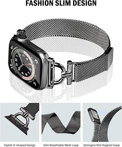 Miniatura 2 de Khxriypha Slim Magnetic Band Compatible with Apple Watch Band 42mm 44mm 45mm 49mm 38mm 40mm 41mm D-shaped with Diamonds Mesh Strap Dressy Stainless