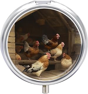 3 Compartment Medicine Pill Case Roast Chicken Hen Farm Printed Round Pill Box Small Pill Organizer Box for Pocket Purse Briefcase Pills Medicine Cod Liver Oil Storage Box Earplug Case