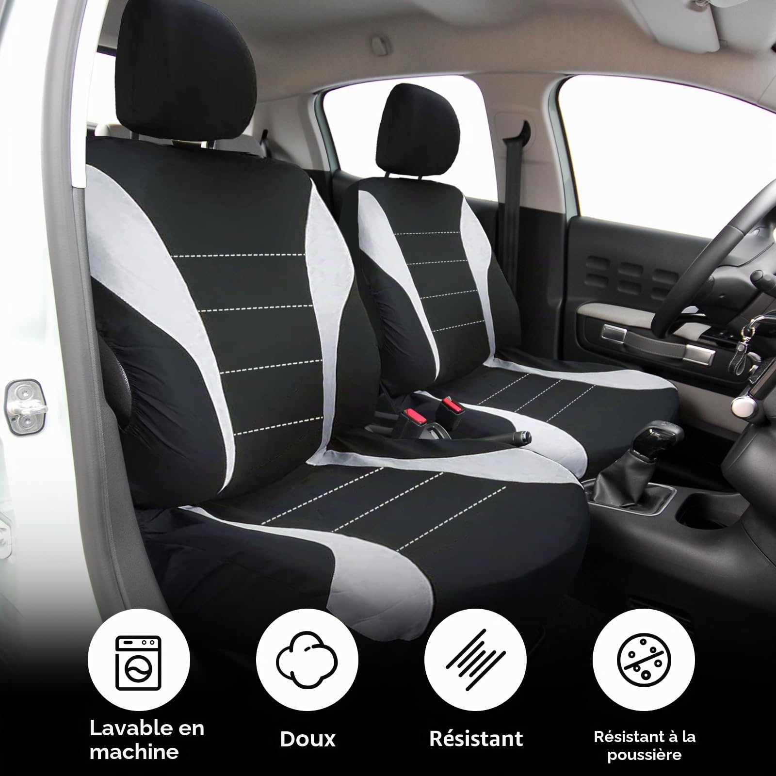 Lot de 2 housses de siège de voiture avant - Respirantes - Universelles - Gris