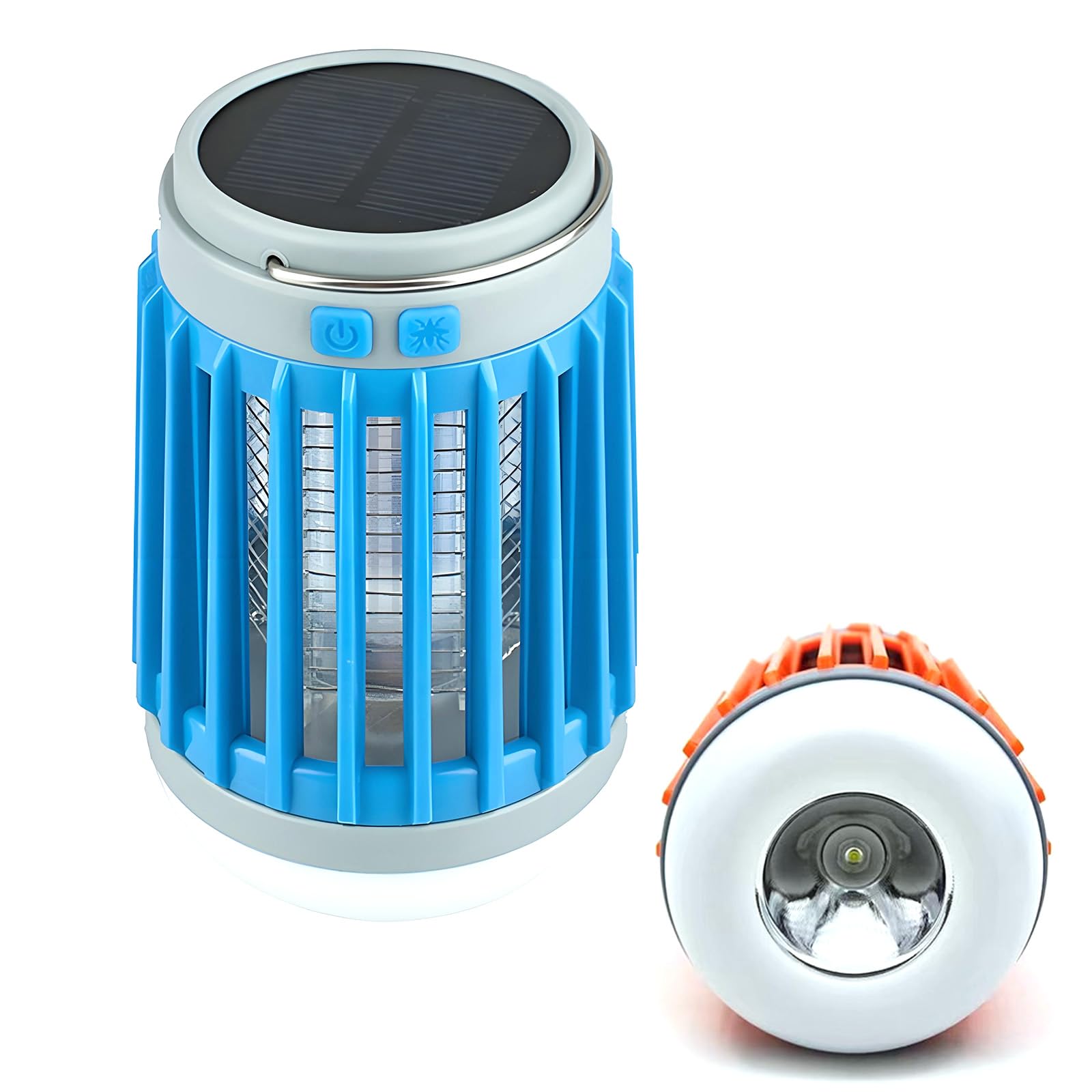 Mosquito Zapper, Solar Outdoor Waterproof Camping Lamp, Portable Cordless Multifunctional Hand Lantern, USB Charging and Low Noise for Indoor, Home Garden, Camping, Picnic (Blue)