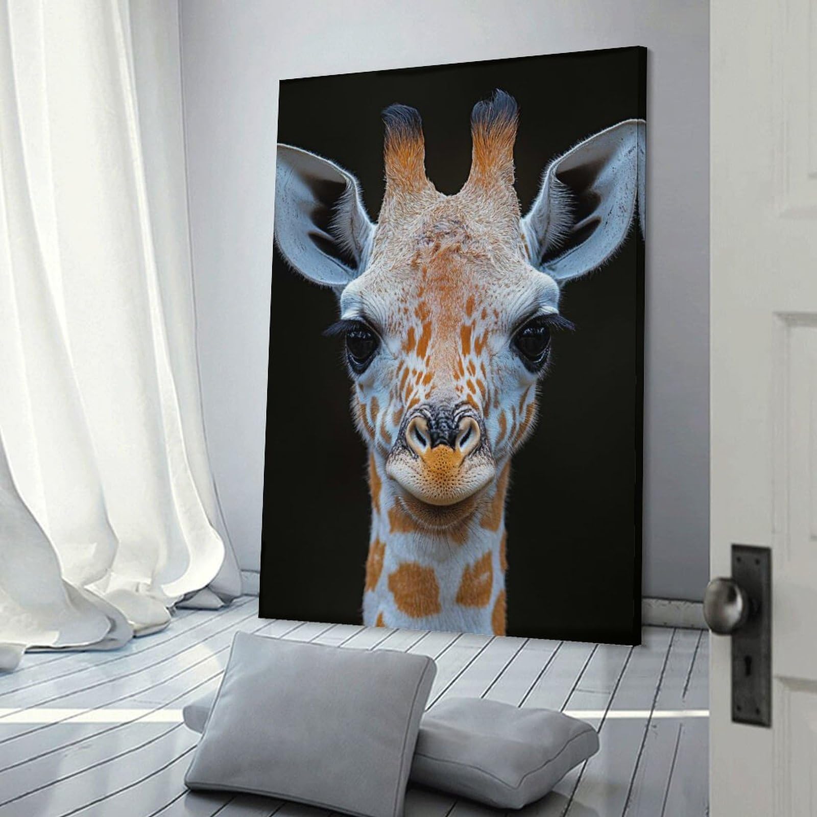 Wall Decor Canvas Print Close-up Portrait of A Young Giraffe, 20x30inch(50x75cm), for Study, Office Or Apartment Decor, Canvas Artwork with Gifting Potential