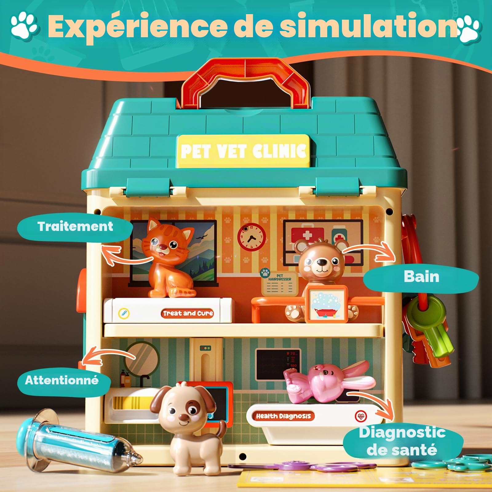 Lehoo Castle Malette Docteur Enfants, Veterinaire Enfant, Docteur avec Lumière et Son, Jouet Fille 3 Ans, Cadeau Enfant 3 Ans