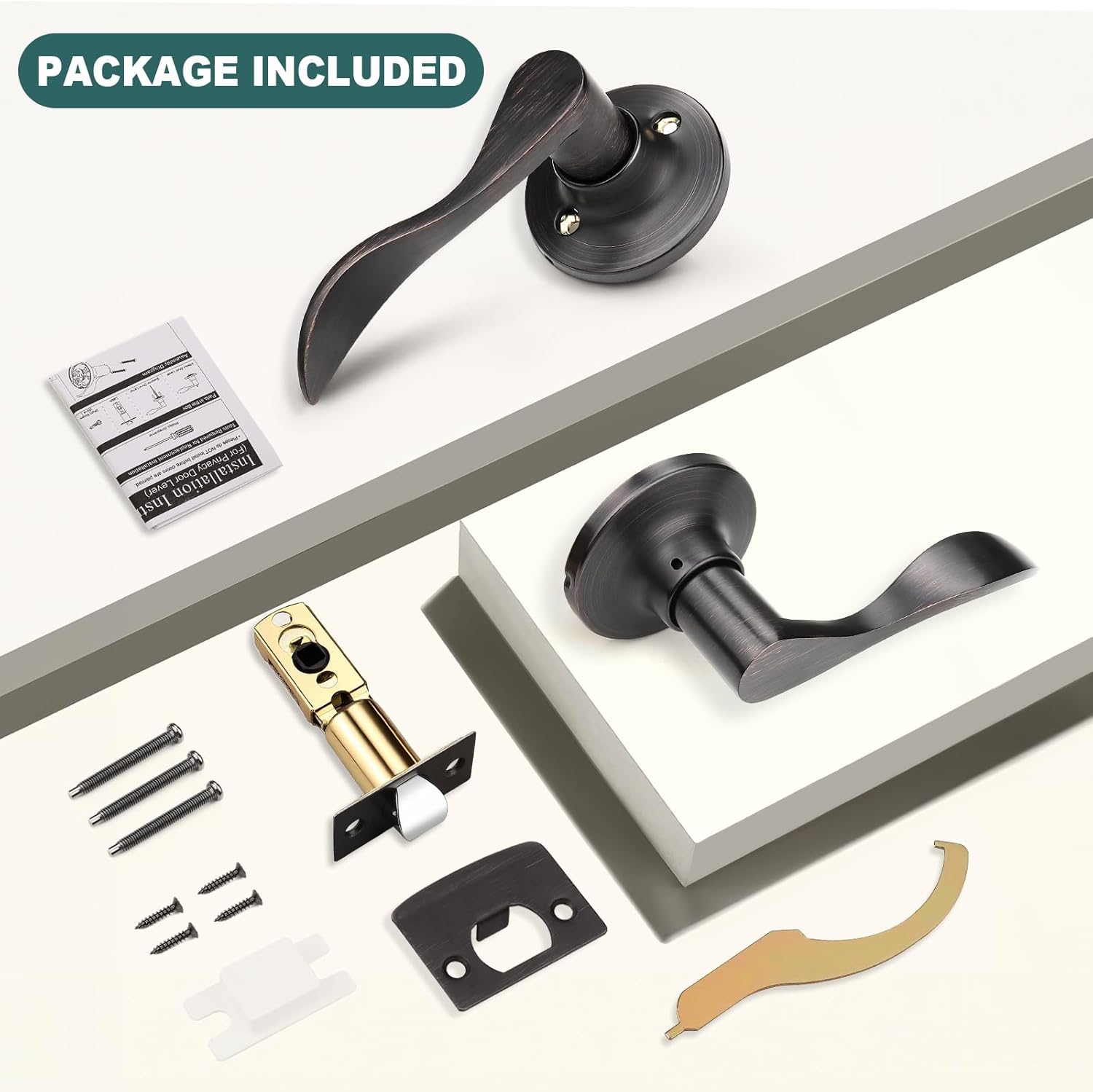 GOBEKOR 5 Pack Oil Rubbed Bronze Passage Door Levers Interior Door Handles for Hallway Closet Door Lock Keyless Passage Door Handles with Lock Modern Door Hardware