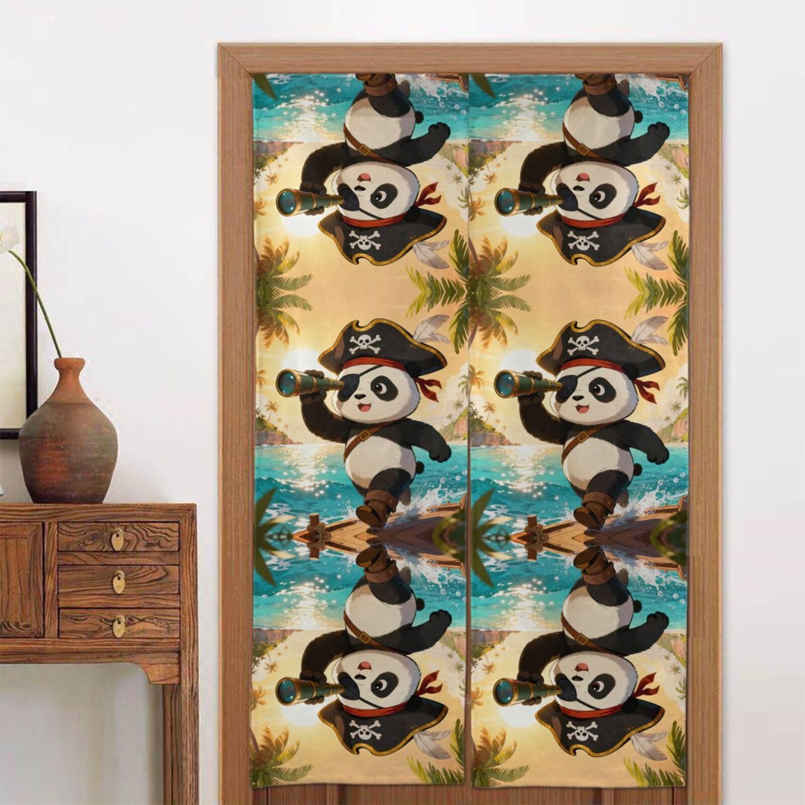 CNTDBU Panda Pirate Eye Door Curtain 34x56 Inch-Room Divider Panel for Privacy, Entryway Screen for Kitchen Bedroom