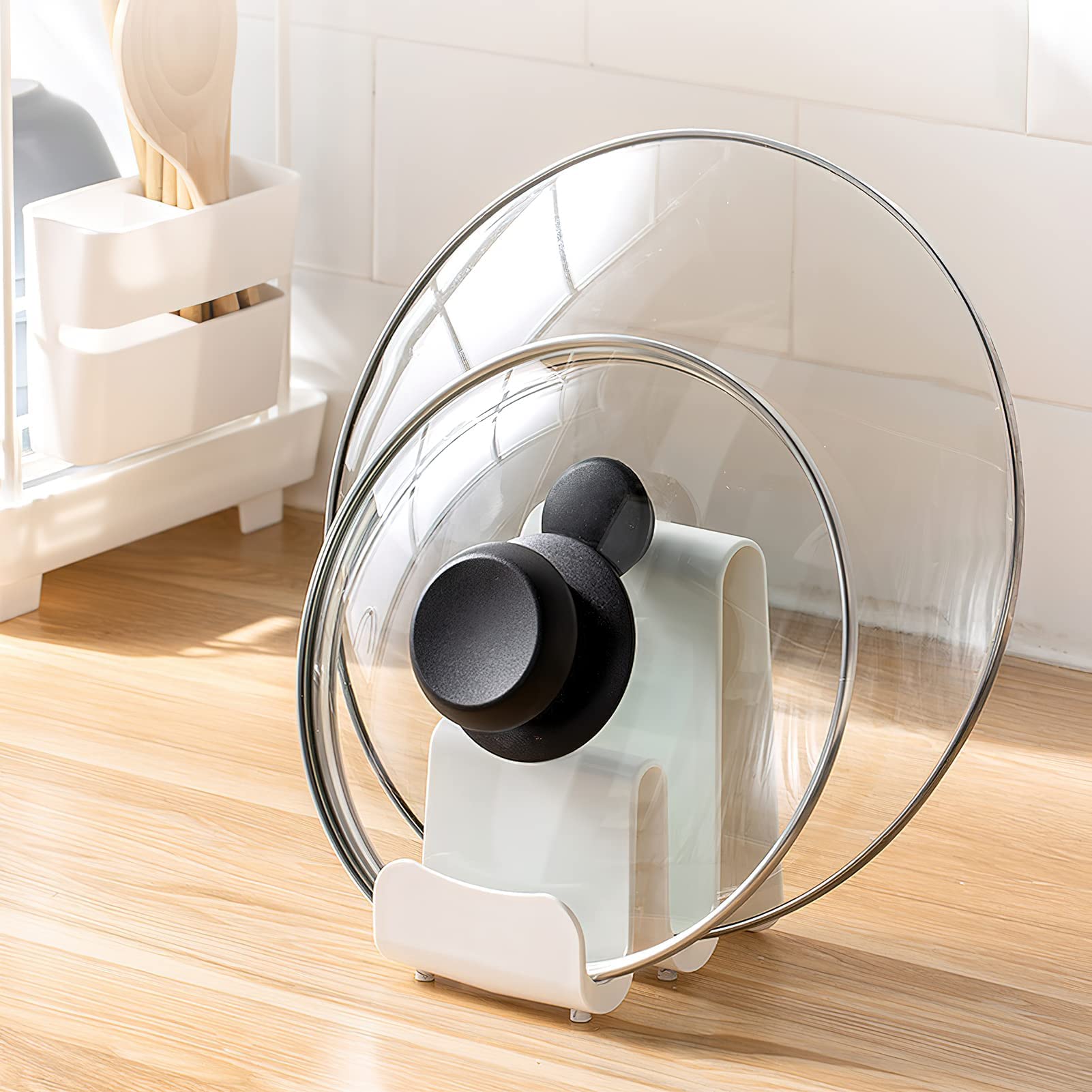 BONITA Multifunctional 2 Layer Cutting Board Rack Pot Lid Holder Kitchen Countertop Wall-hanging Chopping Board Organizer Drain Storage Shelf To Hold Pan Lids, Plates, Dishes, Cutting Boards,White