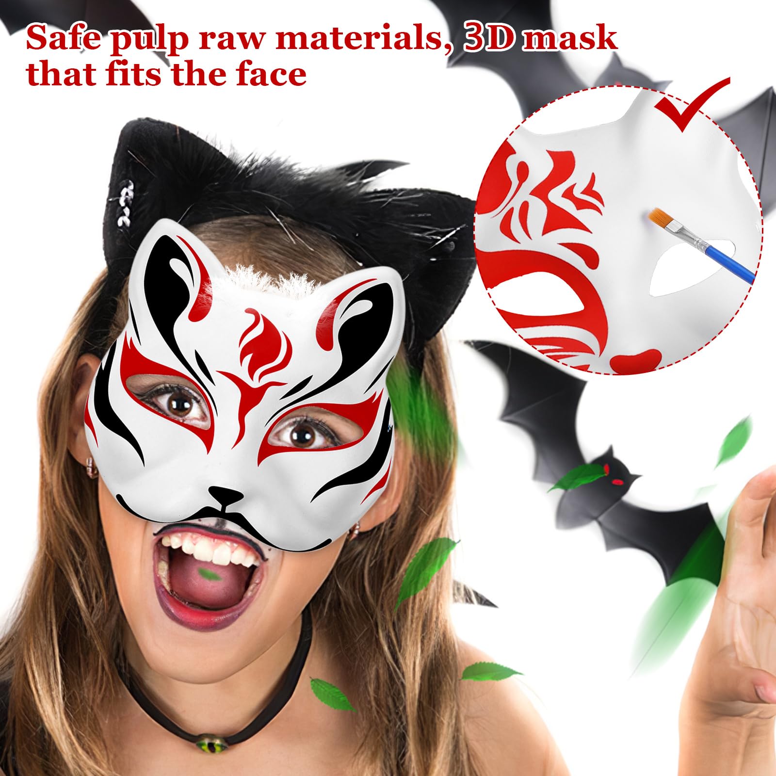 Toyvian Unpainted Blank Cat Mask: DIY Plain Paintable Animal Masquerade Mask, Mache Base for Decorating Halloween - Fox and Wolf White Paper Masks