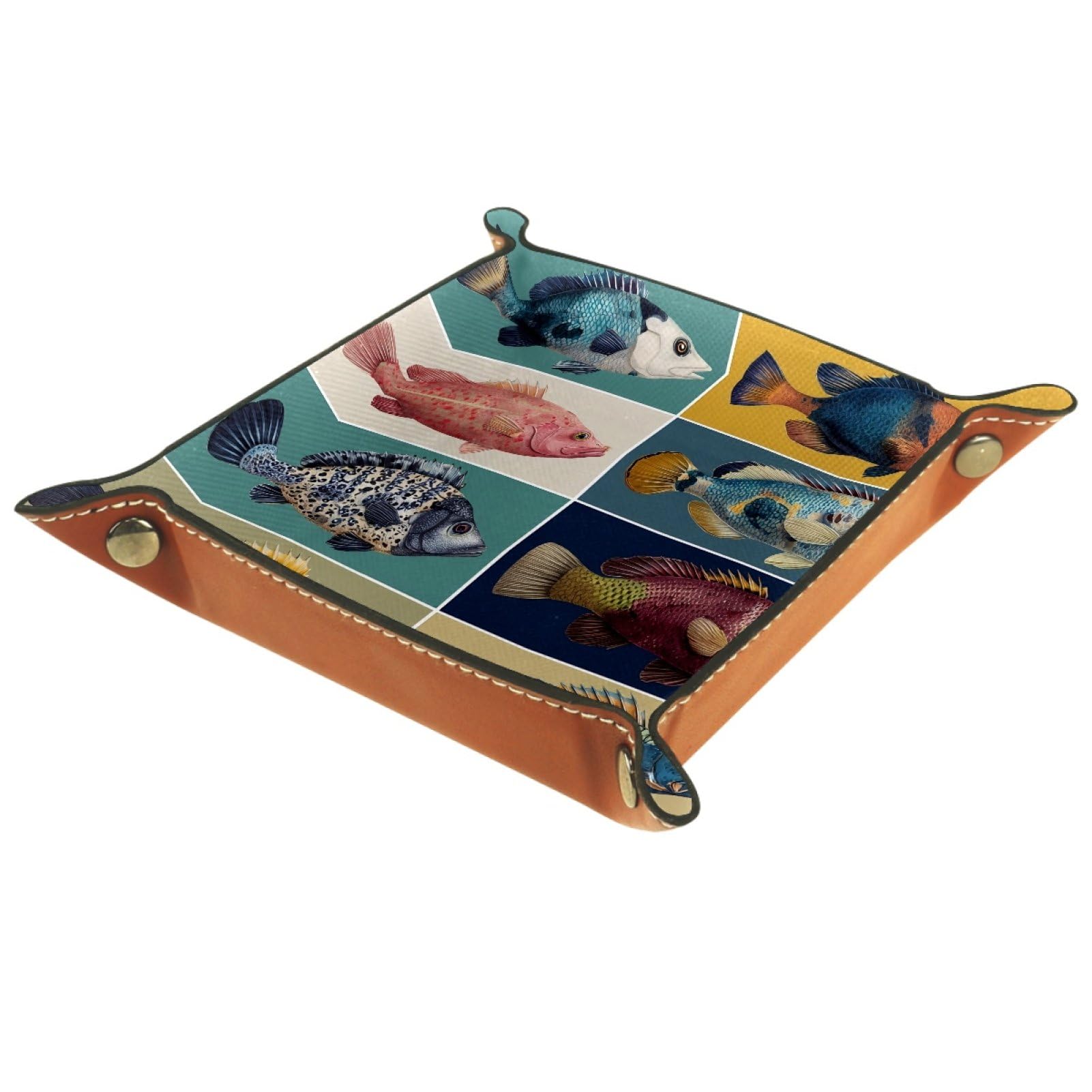 VAPOKF Fish Dice Trays Quadrilateral Dice Folding Tray Microfiber Leather Holder for Table Games RPG DND, 20.5 × 20.5 cm